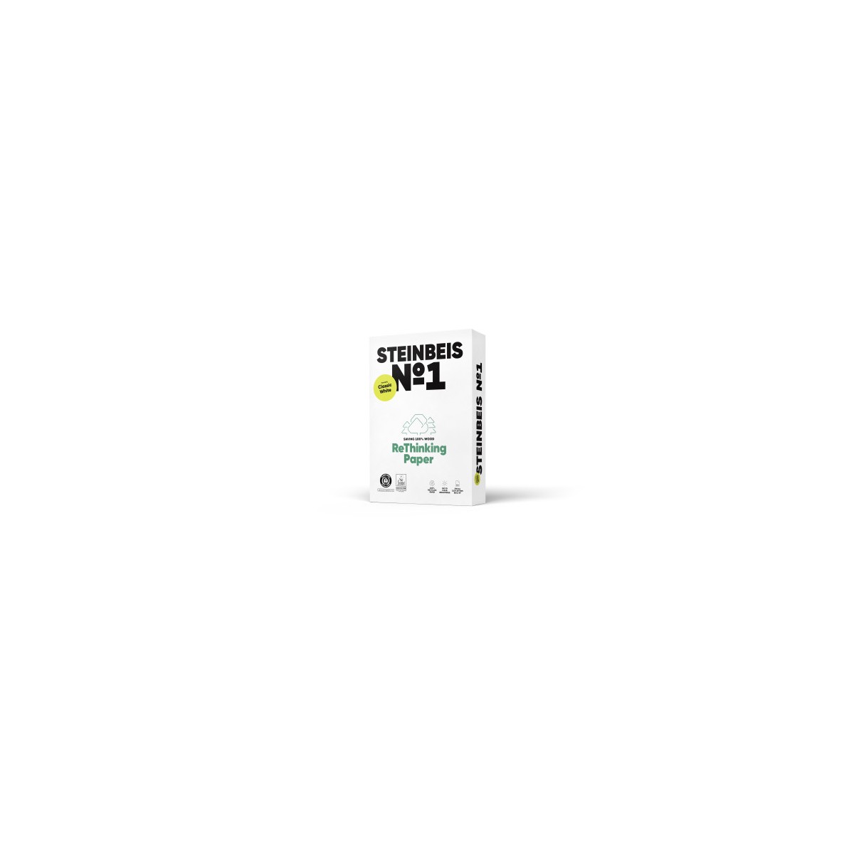 PAQUETE 500H PAPEL RECICLADO 80GR A4 CLASSIC WHITE Nº1 ISO70 STEINBEIS 141688