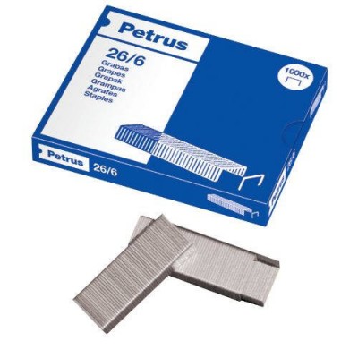 CAJA DE 1000 GRAPAS TIPO 26 6 GALVANIZADAS PARA GRAPADORAS DE SOBREMESA OFICINA PETRUS 55711