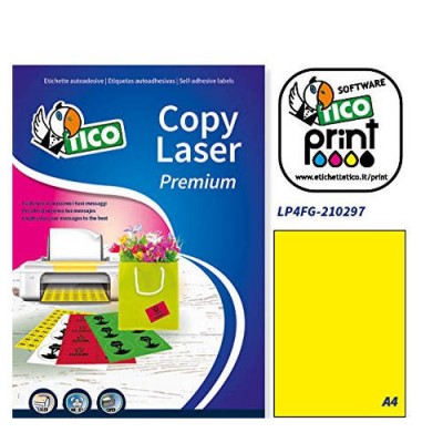 CAJA 70 HOJAS ETIQUETAS AMARILLO FLUORESCENTE SIN MaRGENES LaSER INYECCIoN DE TINTA FOTOCOPIADORAS 210X297 MM TICO LP4FG 210297