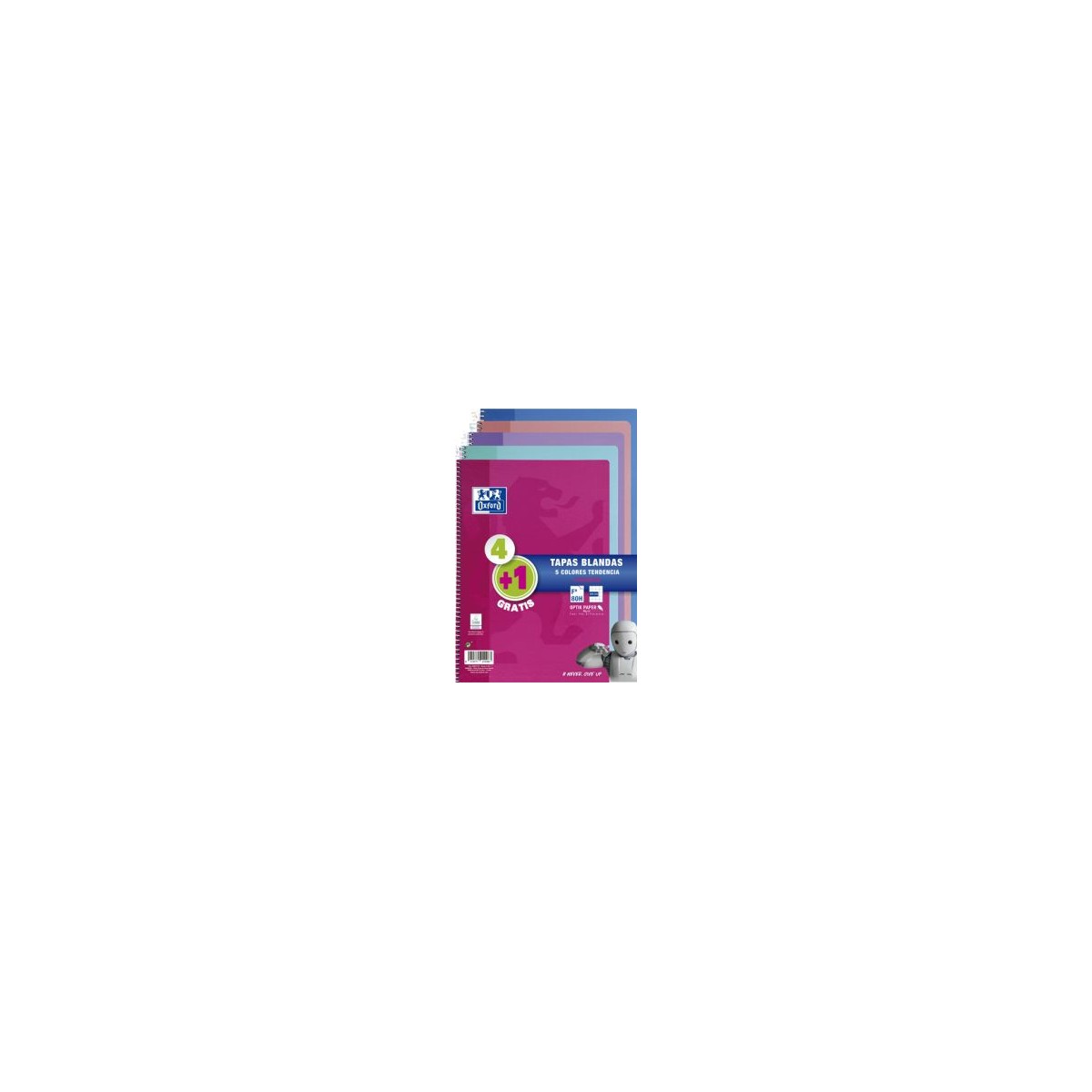 PACK 41 CUADERNO ESPIRAL TAPA BLANDA FOLIO 80 HOJAS 4X4 CON MARGEN COLORES TENDENCIA OXFORD 400072719