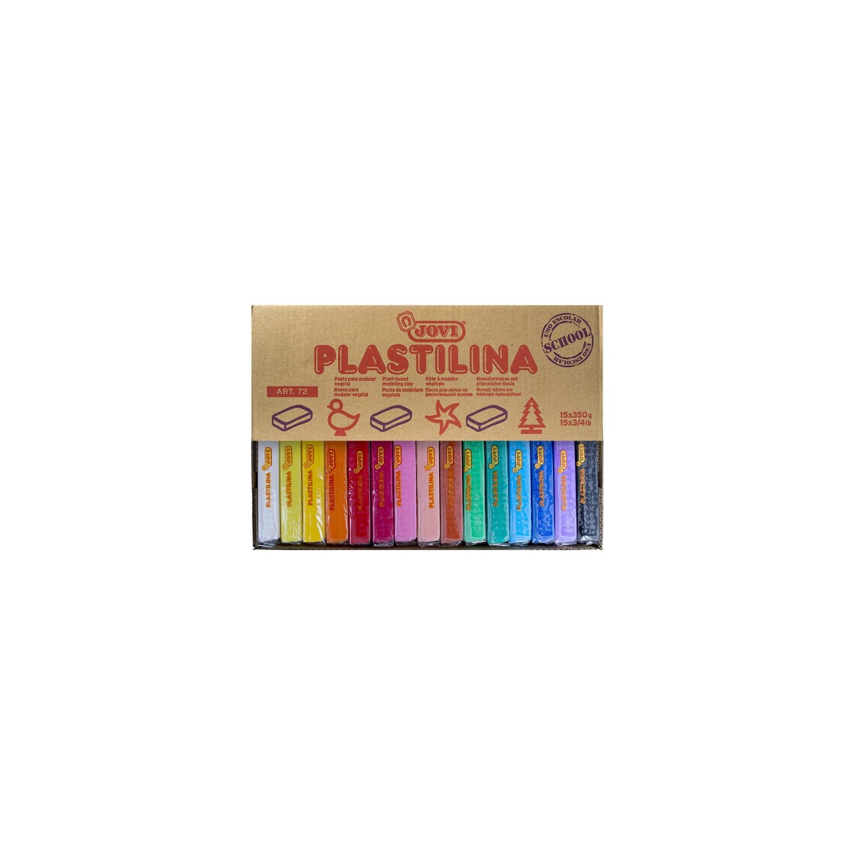 CAJA EXPOSITORA 15 PASTILLAS PLASTILINA 350 G COLORES SURTIDOS JOVI 72S