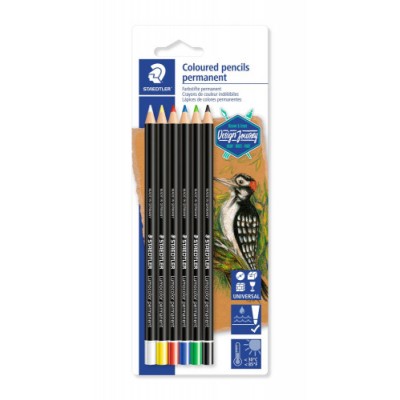 BLiSTER CON 6 LaPICES UNO DE CADA COLOR BLANCO AMARILLO ROJO AZUL VERDE Y NEGRO STAEDTLER 10820BK6 C