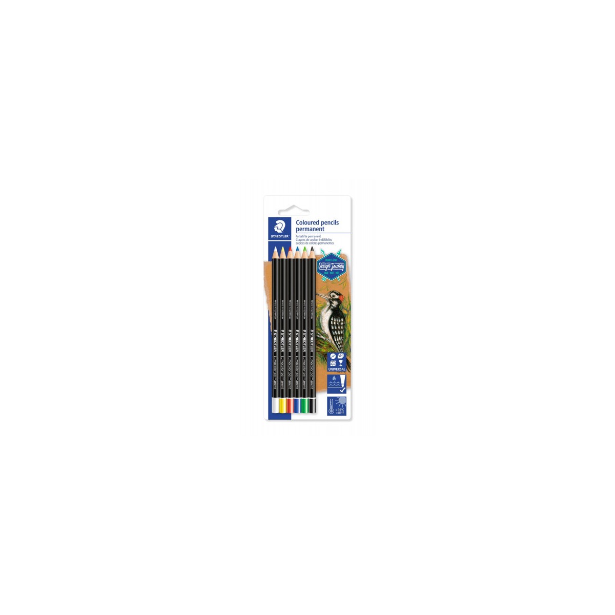 BLiSTER CON 6 LaPICES UNO DE CADA COLOR BLANCO AMARILLO ROJO AZUL VERDE Y NEGRO STAEDTLER 10820BK6 C