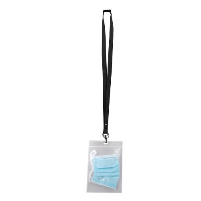 PACK 10 UDS PORTAMASCARILLAS ANTIBACTERIANO CINTA COLGANTE TIPO LANYARD COLOR NEGRO TARIFOLD 335105