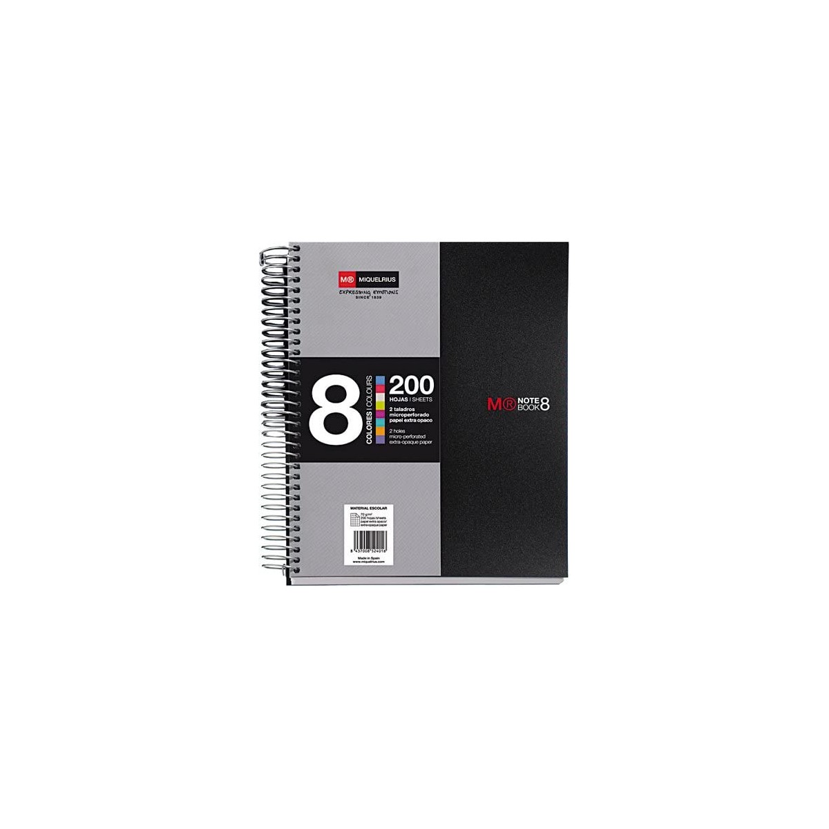 CUADERNO ESPIRAL NB 8 A5 200 HOJAS 5X5MM POLIPROPILENO NEGRO MIQUELRIUS 42007