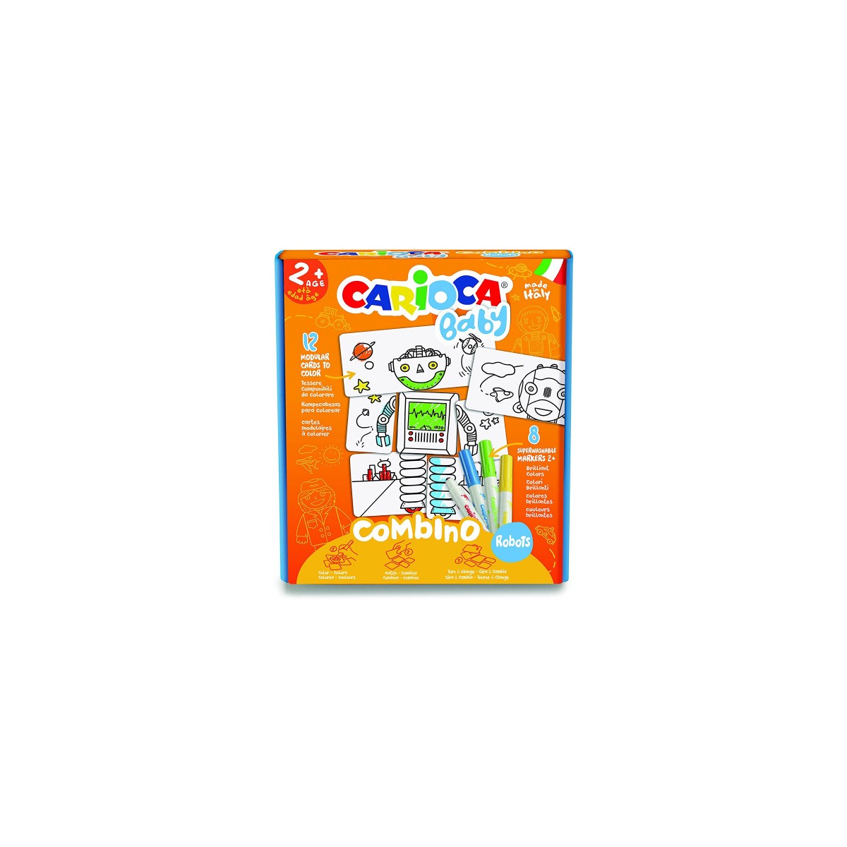 SET BABY COMBINO 2 ROBOTS 8 ROTULADORES CARIOCA 42896