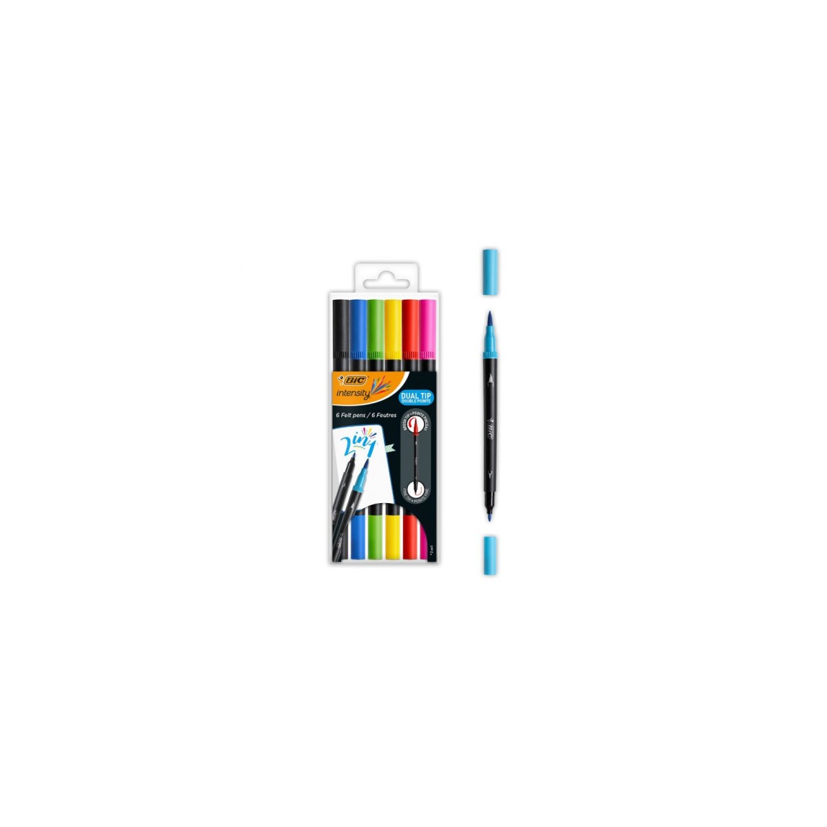 BIC Intensity Dual Tip rotulador Negro Azul Verde Purpura Rojo Amarillo 6 piezas