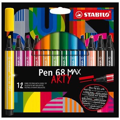 ESTUCHE ARTY CON 12 COLORES ROTULADOR PREMIUM CON PUNTA BISELADA PEN 68 MAX STABILO 768 12 21