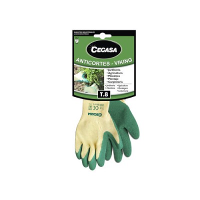 GUANTES DE TRABAJO ANTICORTES VIKING ALGODoN LATEX VERDE T8 MEDIANA M CEGASA 100540