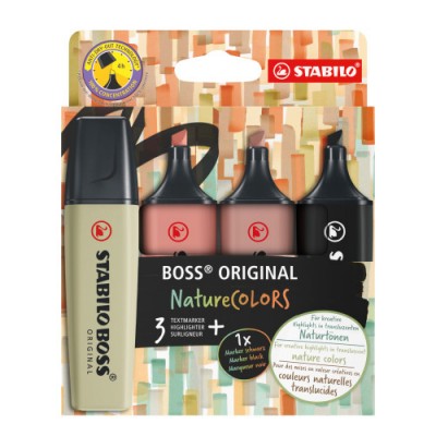 STABILO BOSS ORIGINAL NatureColors marcador 4 piezas Punta de cincel Negro Bronce Marron Verde