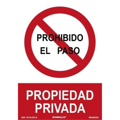 SENAL PROHIBIDO EL PASO PROPIEDAD PRIVADA 21X30CM PP ROJO Y BLANCO ARCHIVO 2000 6174 09 RJ