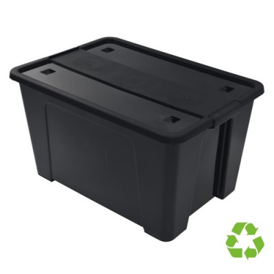 CAJA SOSTENIBLE DE ALMACENAJE CON TAPA Y RUEDAS 52 LITROS 40X57X32CM PP NEGRO ARCHIVO 2000 CP1482052 NE