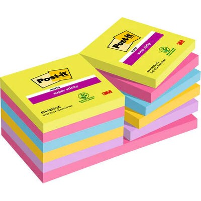 PACK 12 BLOCS 90 HOJAS NOTAS ADHESIVAS 76X76MM SUPER STICKY COLORES SURTIDOS ULTRA 654 12SSUC POST IT 7100290156