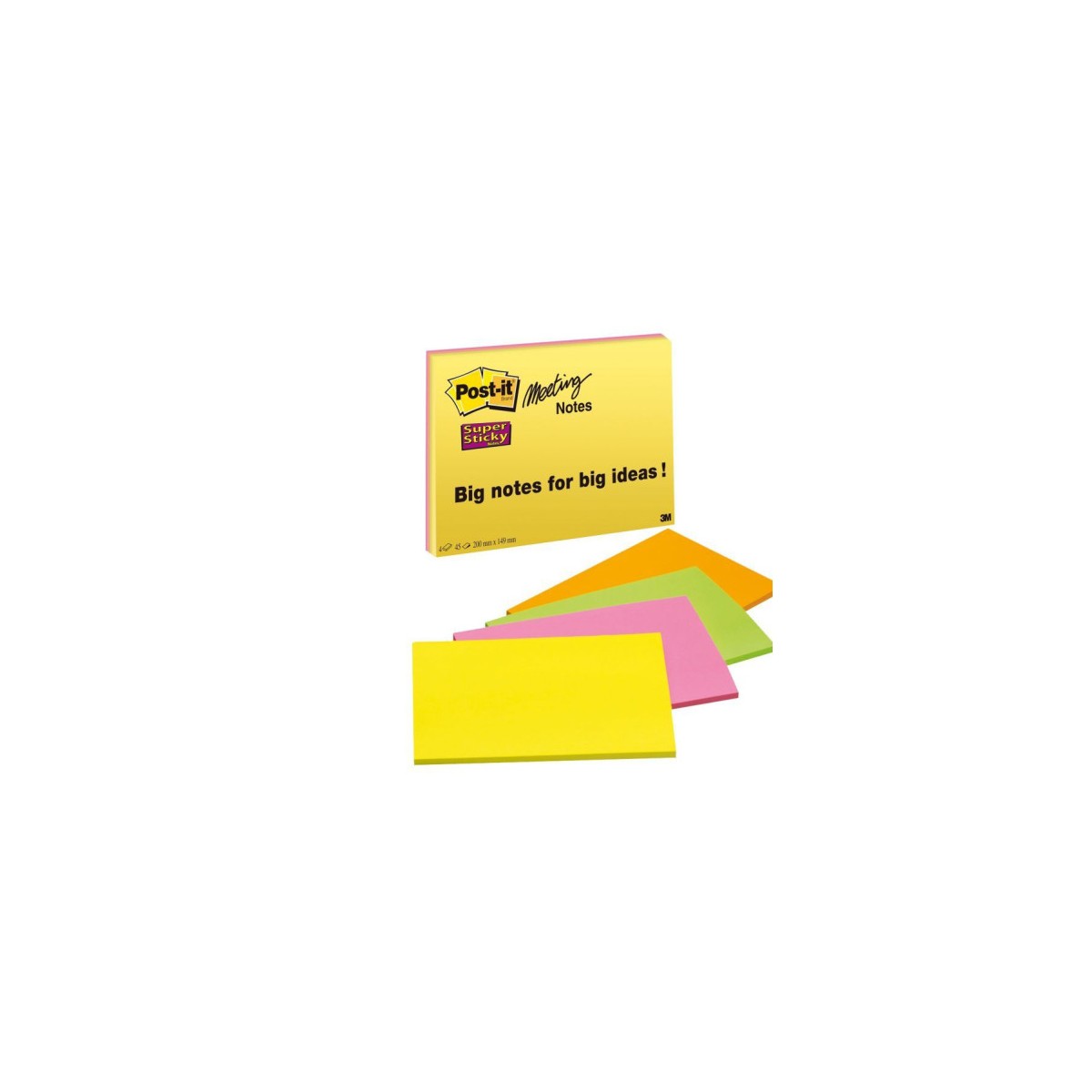 PACK 4 BLOCS 45 HOJAS NOTAS GRANDES ADHESIVAS 101X152MM SUPER STICKY COLORES SURTIDOS NEoN 6845 SSP POST IT 7100234637