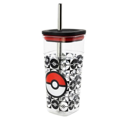 VASO ACRiLICO CUBE CON PAJITA ACERO INOX POKEMON STOR 3556